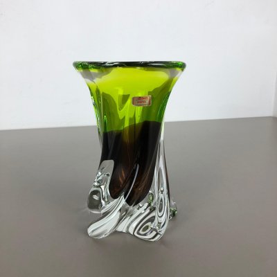 Large Green & Brown Hand Blown Crystal Glass Vase from Joska, Germany, 1970s-QZ-1053157