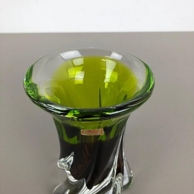 Large Green & Brown Hand Blown Crystal Glass Vase from Joska, Germany, 1970s-QZ-1053157