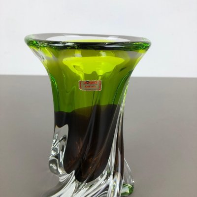 Large Green & Brown Hand Blown Crystal Glass Vase from Joska, Germany, 1970s-QZ-1053157