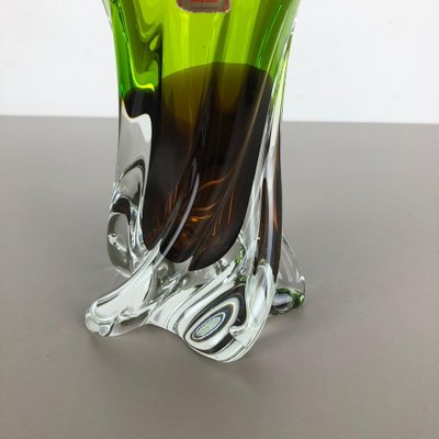 Large Green & Brown Hand Blown Crystal Glass Vase from Joska, Germany, 1970s-QZ-1053157