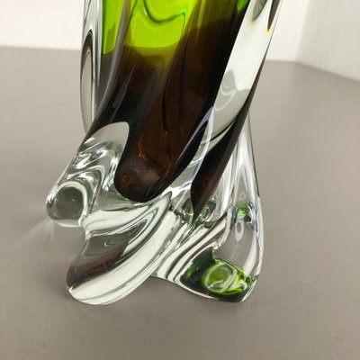 Large Green & Brown Hand Blown Crystal Glass Vase from Joska, Germany, 1970s-QZ-1053157