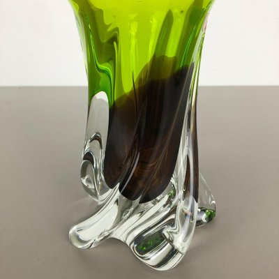 Large Green & Brown Hand Blown Crystal Glass Vase from Joska, Germany, 1970s-QZ-1053157