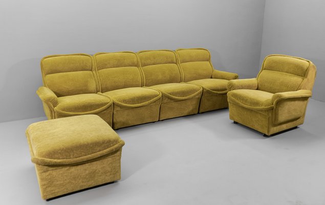 Large Green Sofa Set in Teddy Fabric, Italy, 1960s, Set of 6-KQB-1782008