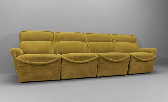 Large Green Sofa Set in Teddy Fabric, Italy, 1960s, Set of 6-KQB-1782008