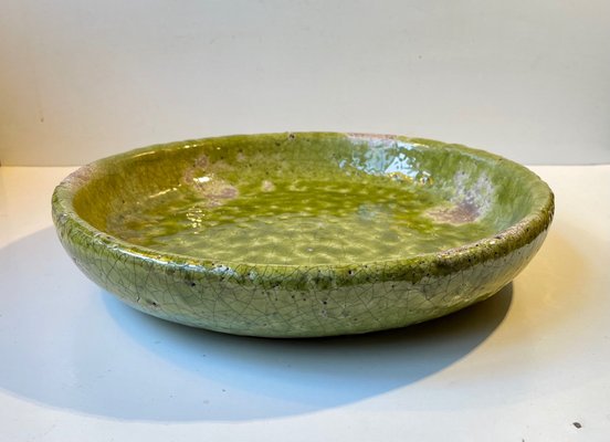 Large Green Stoneware Centerpiece in Raku Crackle Glaze-LCR-1021726