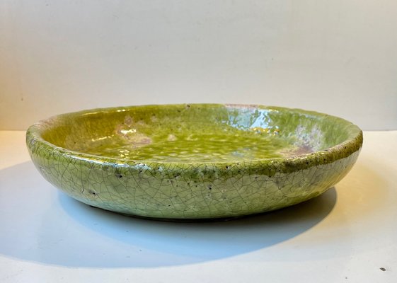 Large Green Stoneware Centerpiece in Raku Crackle Glaze-LCR-1021726