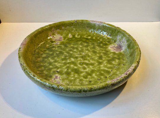 Large Green Stoneware Centerpiece in Raku Crackle Glaze-LCR-1021726