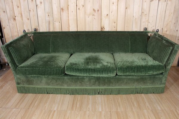 Large Green Velvet Sofa attributed to Maison Jansen, 1980s-KMQ-2040941