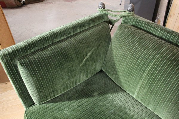 Large Green Velvet Sofa attributed to Maison Jansen, 1980s-KMQ-2040941