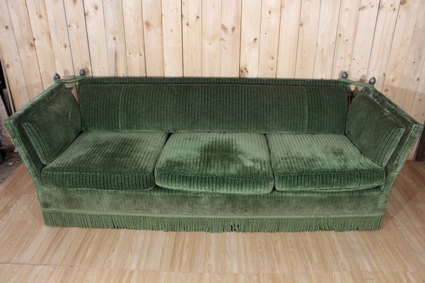 Large Green Velvet Sofa attributed to Maison Jansen, 1980s-KMQ-2040941