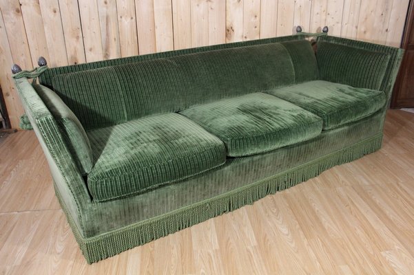 Large Green Velvet Sofa attributed to Maison Jansen, 1980s-KMQ-2040941