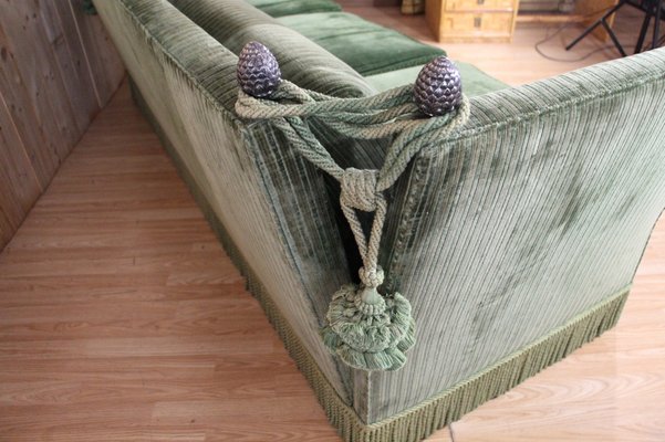 Large Green Velvet Sofa attributed to Maison Jansen, 1980s-KMQ-2040941