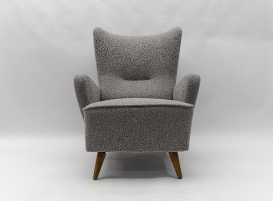 Large Grey Boucle Fabric Wingback Armchair, Italy, 1950s-KQB-1777163