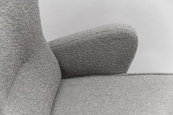 Large Grey Boucle Fabric Wingback Armchair, Italy, 1950s-KQB-1777163