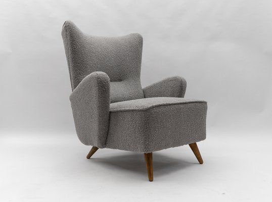 Large Grey Boucle Fabric Wingback Armchair, Italy, 1950s-KQB-1777163