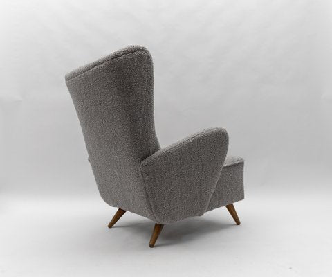 Large Grey Boucle Fabric Wingback Armchair, Italy, 1950s-KQB-1777163