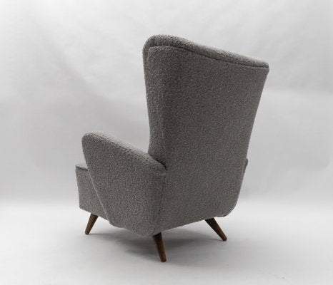 Large Grey Boucle Fabric Wingback Armchair, Italy, 1950s-KQB-1777163