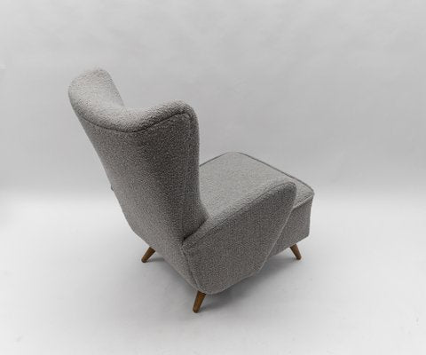 Large Grey Boucle Fabric Wingback Armchair, Italy, 1950s-KQB-1777163