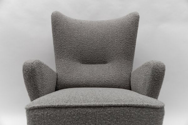 Large Grey Boucle Fabric Wingback Armchair, Italy, 1950s-KQB-1777163