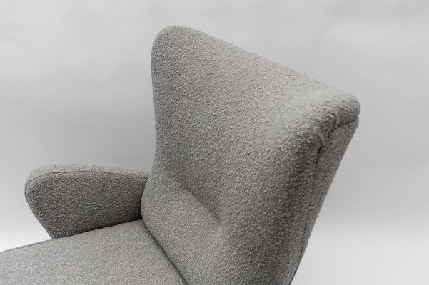 Large Grey Boucle Fabric Wingback Armchair, Italy, 1950s-KQB-1777163