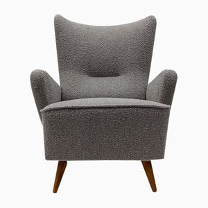 Large Grey Boucle Fabric Wingback Armchair, Italy, 1950s-KQB-1777163