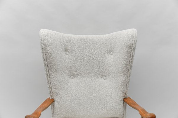 Large Grey Boucle Fabric Wingback Armchairs with Ergonomic Armrests, 1950s-KQB-1778113