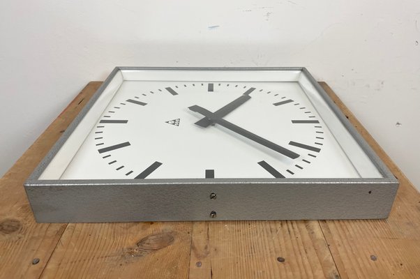 Large Grey Square Wall Clock from Pragotron, 1970s-CGF-1393535