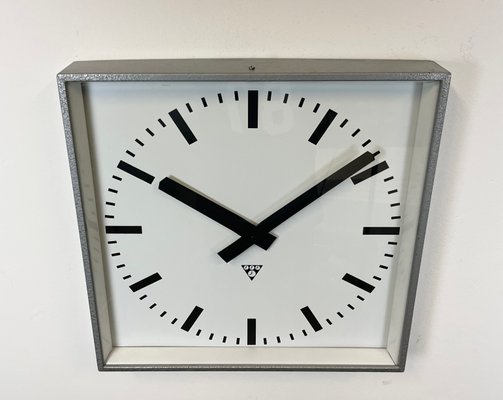 Large Grey Square Wall Clock from Pragotron, 1970s-CGF-1393535