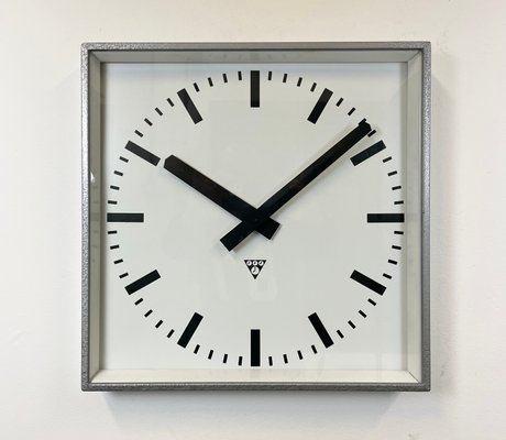 Large Grey Square Wall Clock from Pragotron, 1970s-CGF-1393535