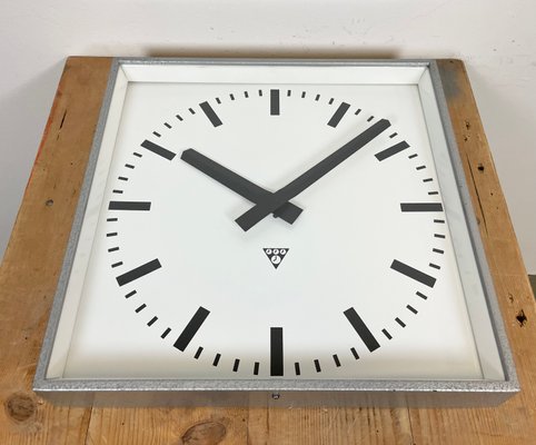 Large Grey Square Wall Clock from Pragotron, 1970s-CGF-1393535