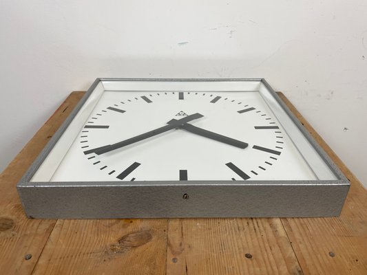 Large Grey Square Wall Clock from Pragotron, 1970s-CGF-1393535