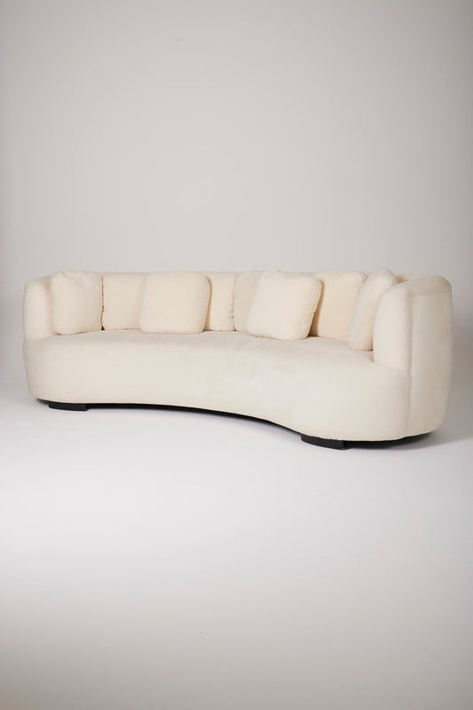 Large Half-Moon Sofa in White Mohair