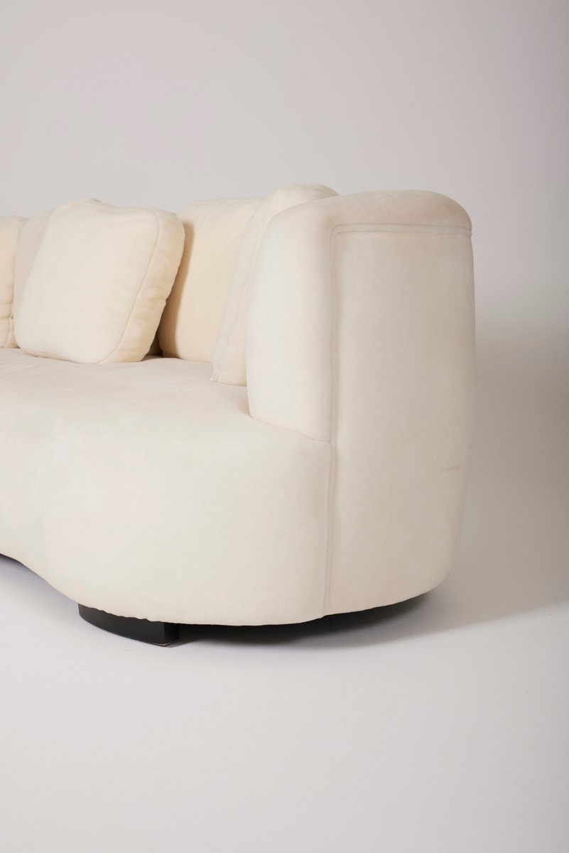 Large Half-Moon Sofa in White Mohair