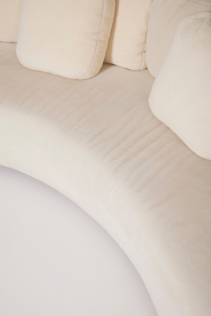 Large Half-Moon Sofa in White Mohair