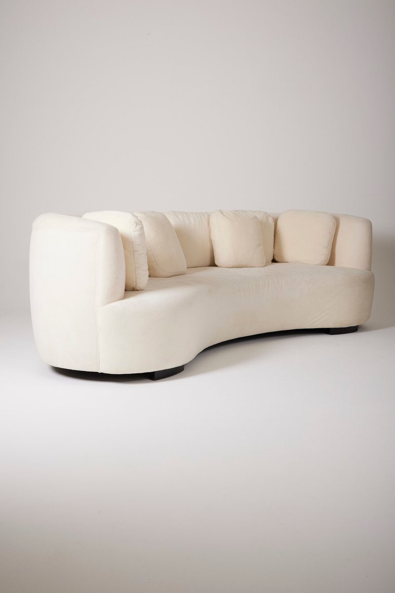 Large Half-Moon Sofa in White Mohair