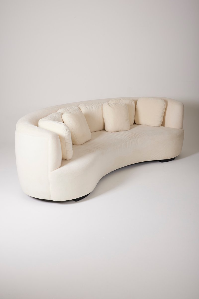 Large Half-Moon Sofa in White Mohair