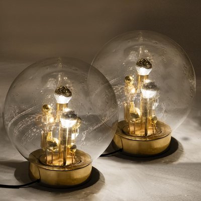 Large Hand Blown Bubble Glass Table Lamps, 1970s, Set of 2-VDW-920437