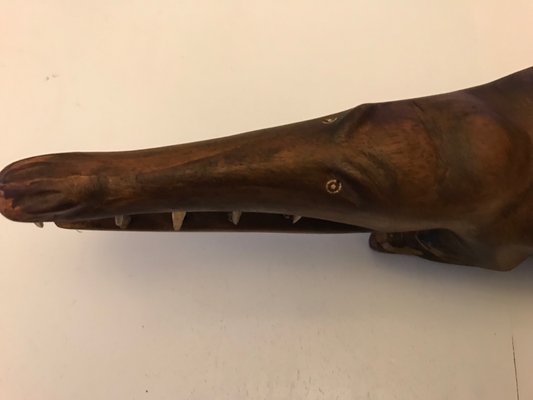 Large Hand-Carved Mahogany Crocodile Sculpture, 1970s-WQQ-1326345