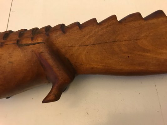 Large Hand-Carved Mahogany Crocodile Sculpture, 1970s-WQQ-1326345