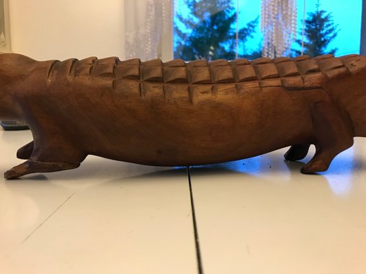 Large Hand-Carved Mahogany Crocodile Sculpture, 1970s-WQQ-1326345