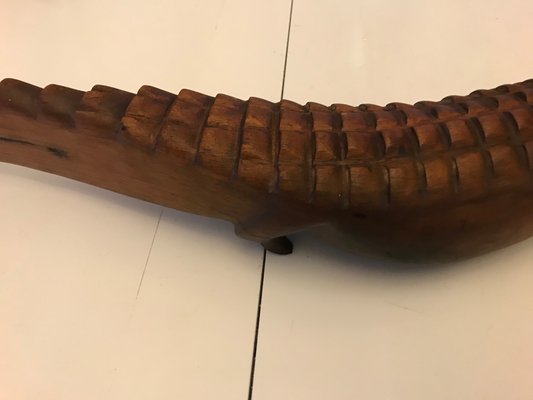 Large Hand-Carved Mahogany Crocodile Sculpture, 1970s-WQQ-1326345