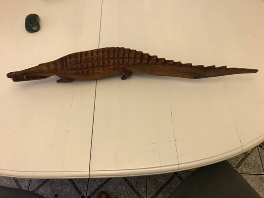 Large Hand-Carved Mahogany Crocodile Sculpture, 1970s-WQQ-1326345