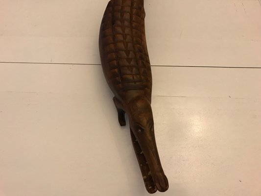 Large Hand-Carved Mahogany Crocodile Sculpture, 1970s-WQQ-1326345