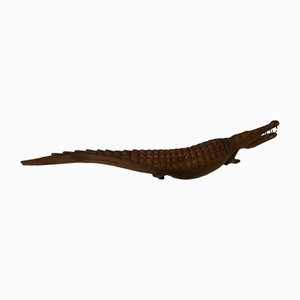 Large Hand-Carved Mahogany Crocodile Sculpture, 1970s-WQQ-1326345