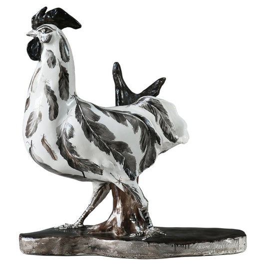 Large Hand Painted Ceramics Sculpture of a Rooster by Janine Janet, 1950s