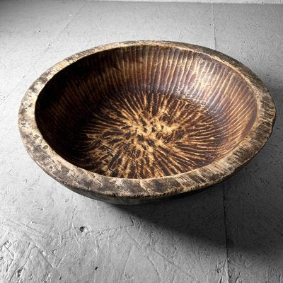 Large Handcrafted Wooden Dough Bowl, Japan, 1890s-DWL-1786932