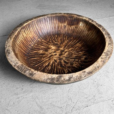 Large Handcrafted Wooden Dough Bowl, Japan, 1890s-DWL-1786932