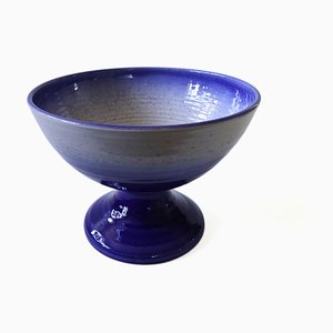 Large Handmade Blue and White Ceramic Bowl on Foot, Sweden-JKV-1786131