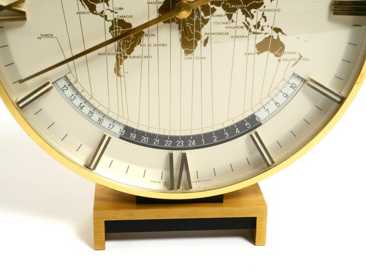 Large Heavy Battery-Operated Brass World Clock by Heinrich Johannes Möller for Kienzle, 1978-RR-2043162