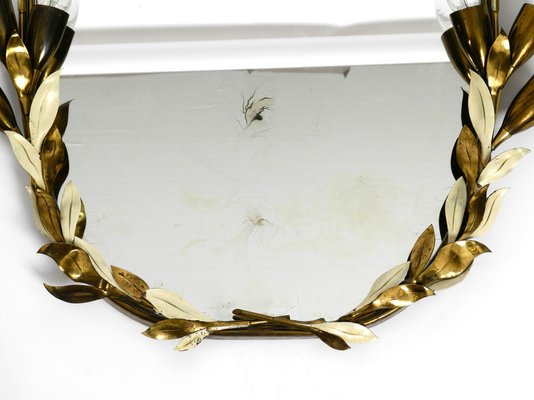 Large Heavy Mid-Century Floral Brass Mirror with Lamps from Vereinigte Werkstätten-RR-974450